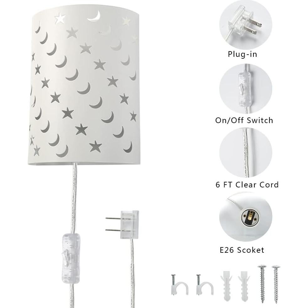 Aplique de Pared Enchufable AizzKry Estrellas y Lunas 27.9x22.9cm