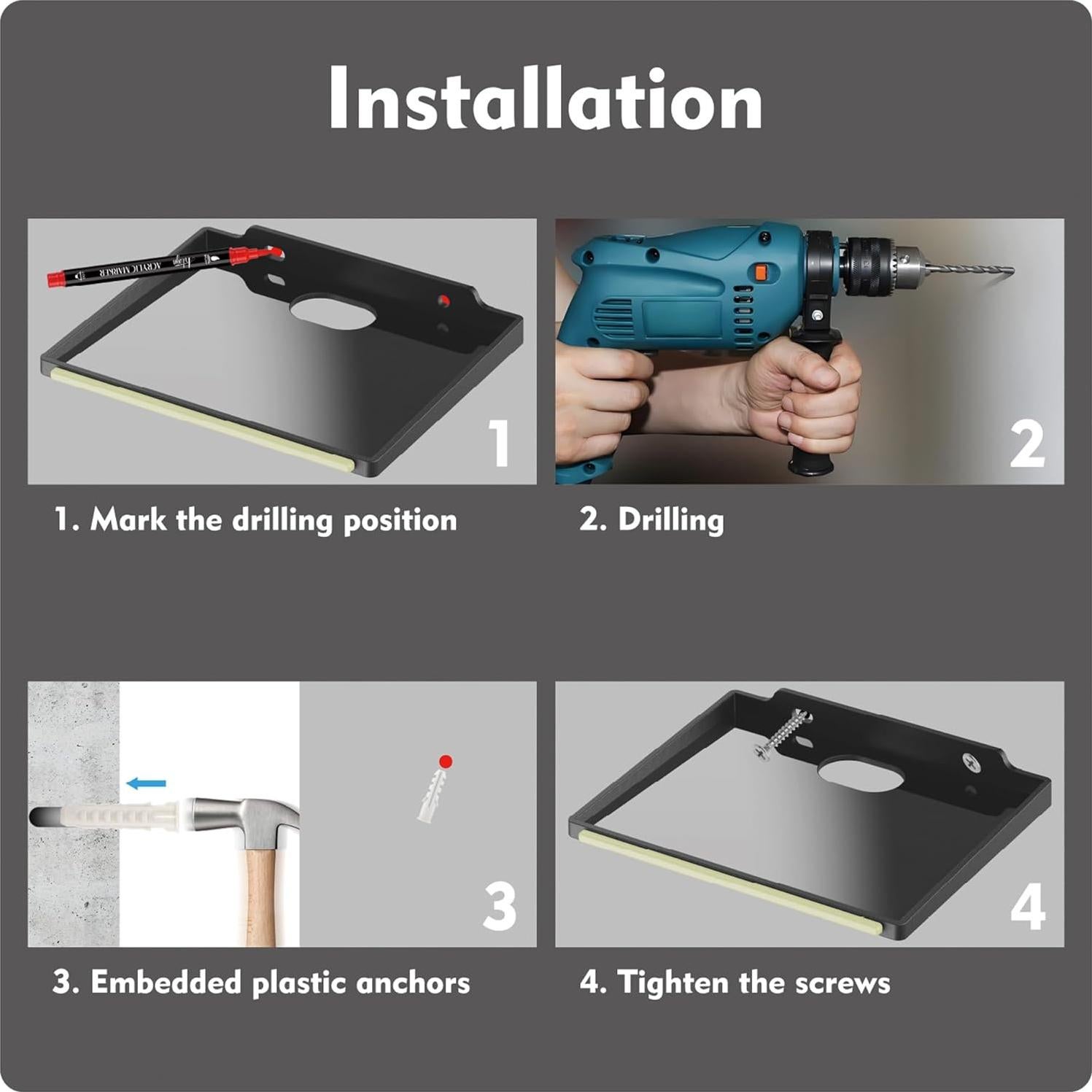 Estante de Pared Organizador LRANFOW 4 Paquete Negro Brilla en la Oscuridad