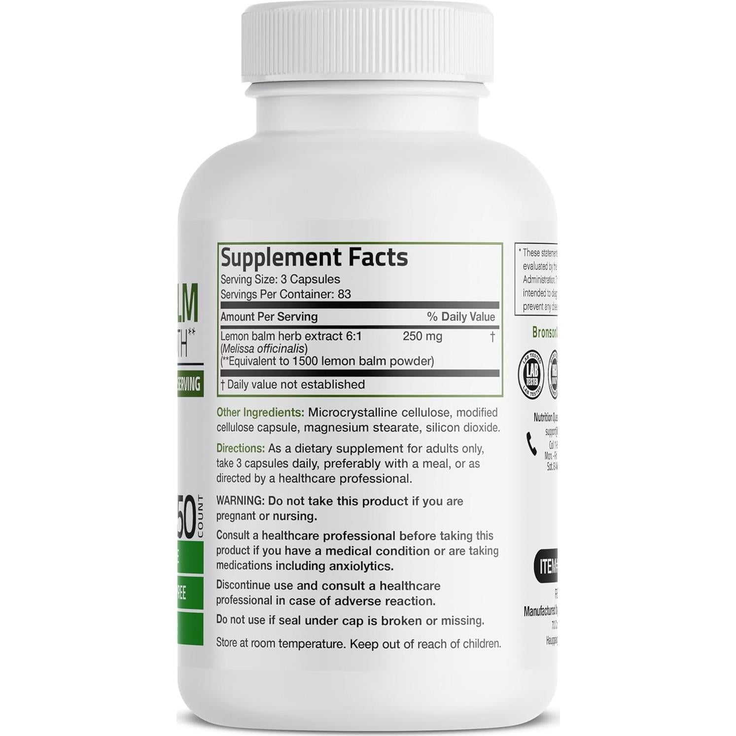 Bronson Bálamo de Limón Extra Fuerte 250 Cápsulas Veganas