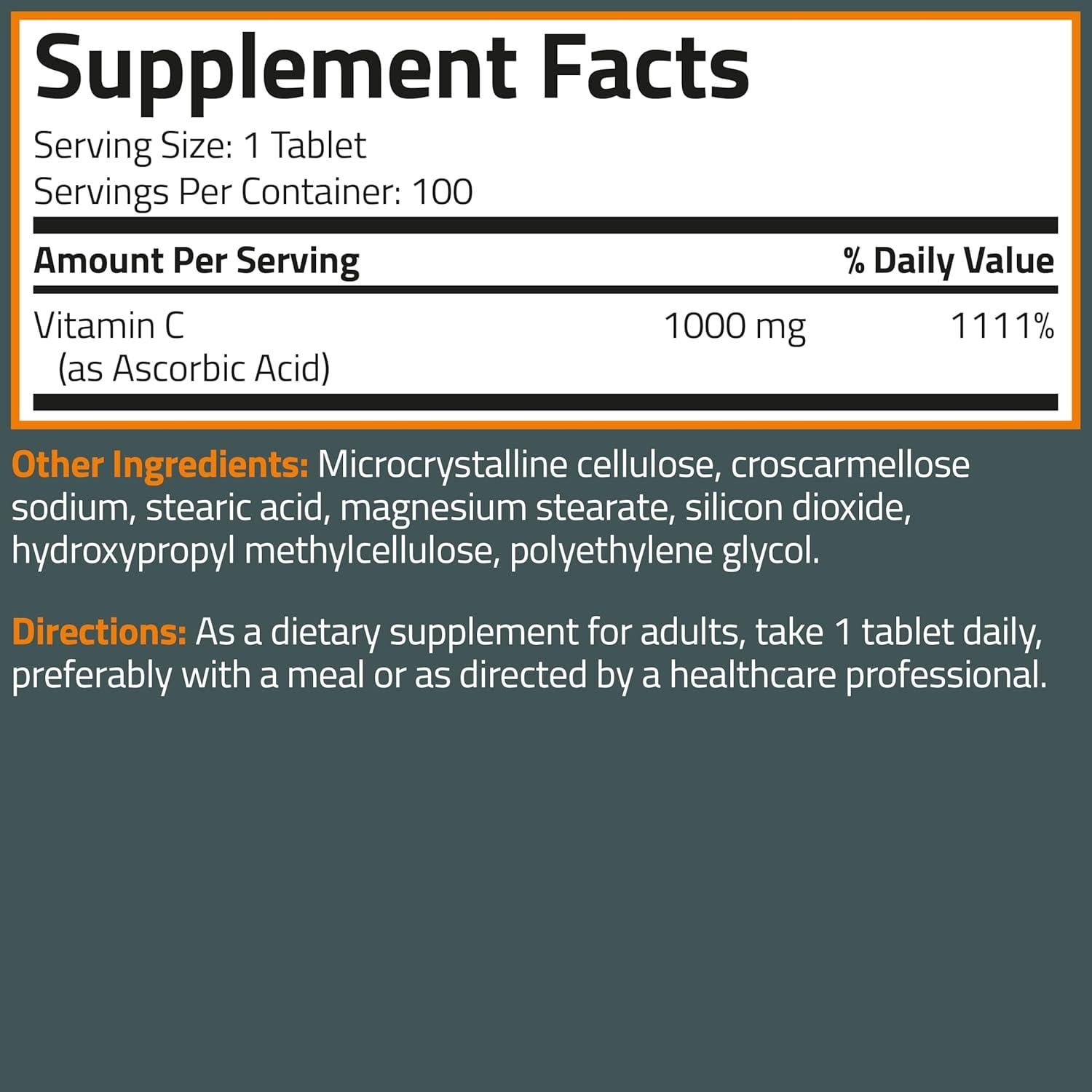 Vitamina C 1000mg Bronson Fuerza Extra 100 Tabletas Vegetarianas