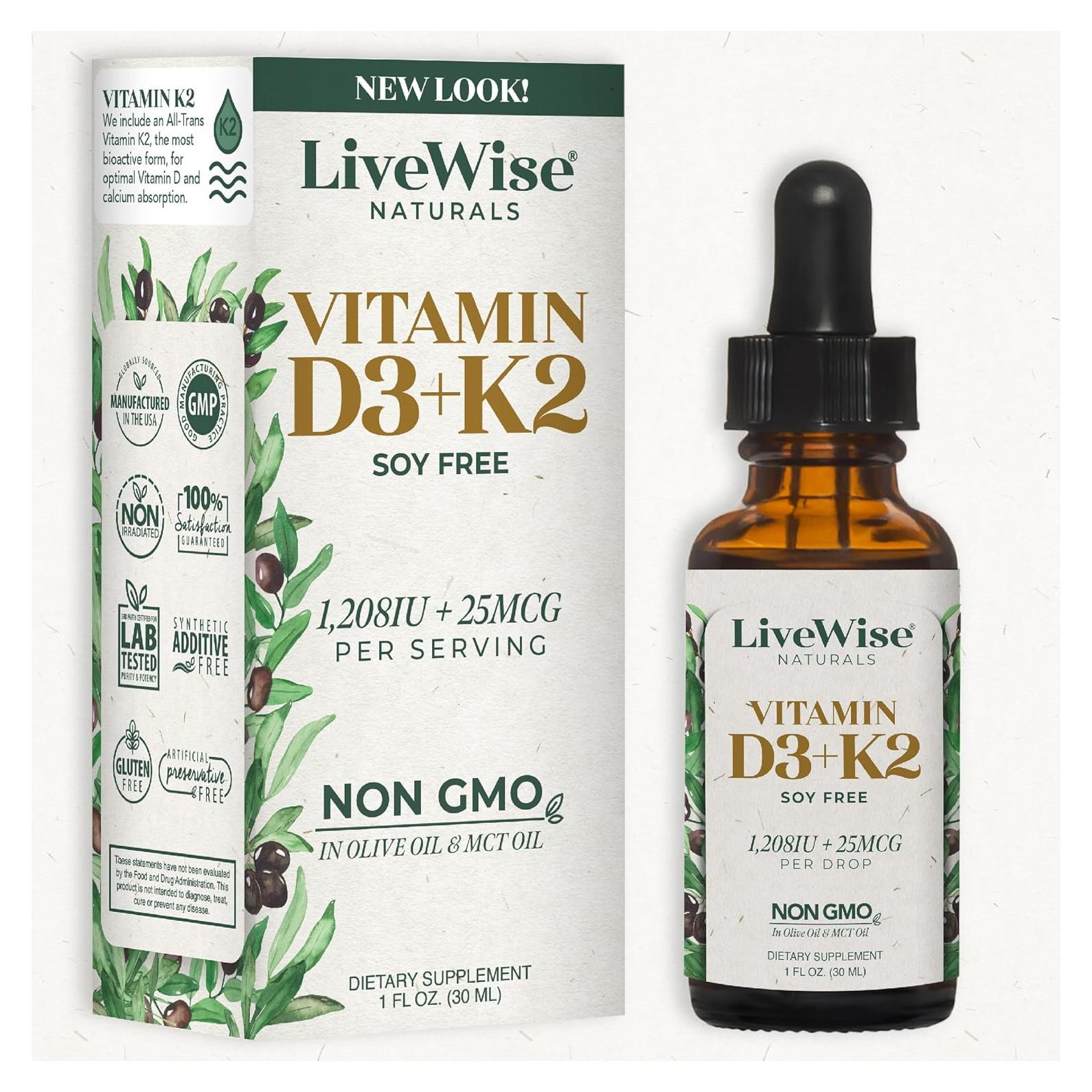 Gotas de Vitamina D3 y K2 Live Wise Naturals 1208 IU