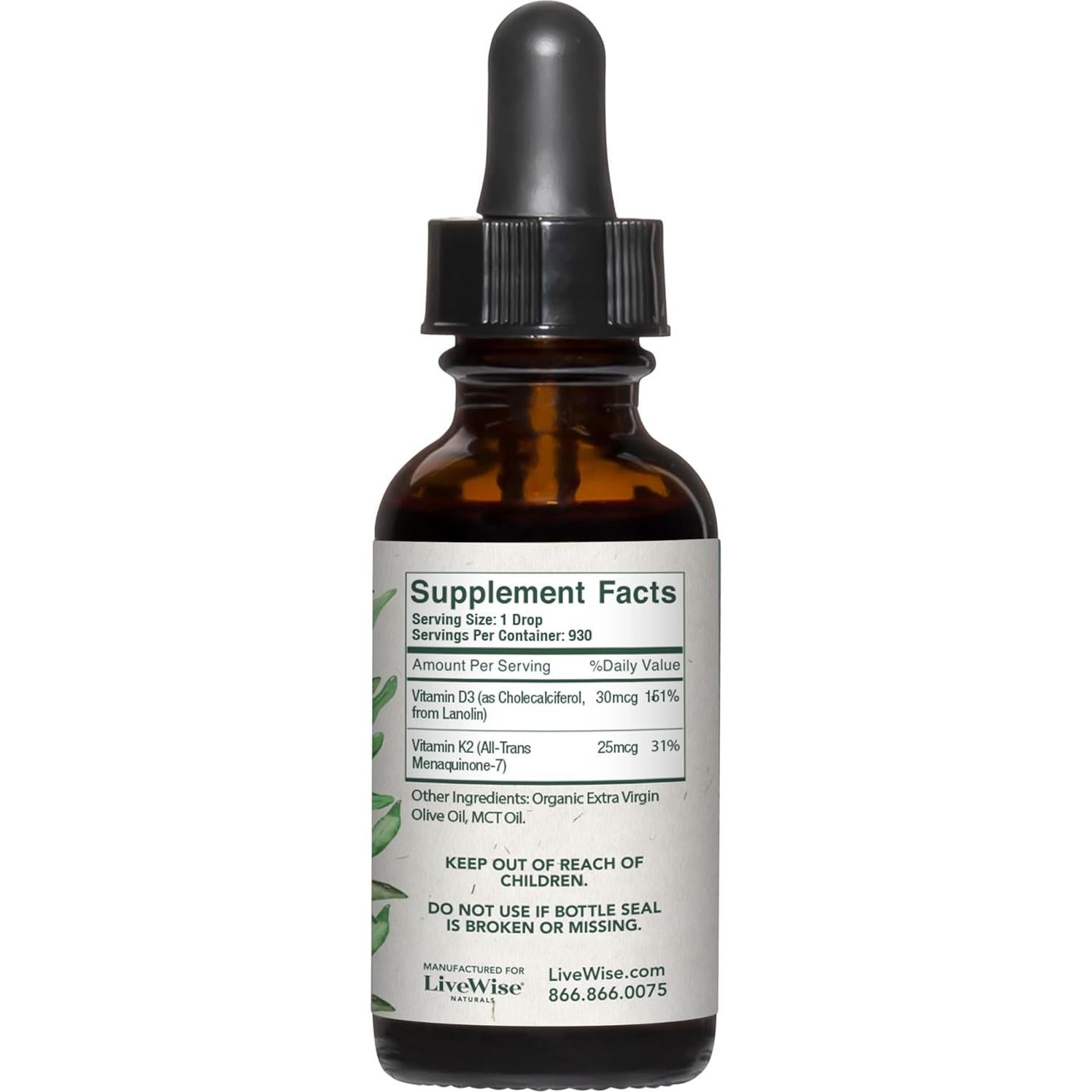 Gotas de Vitamina D3 y K2 Live Wise Naturals 1208 IU