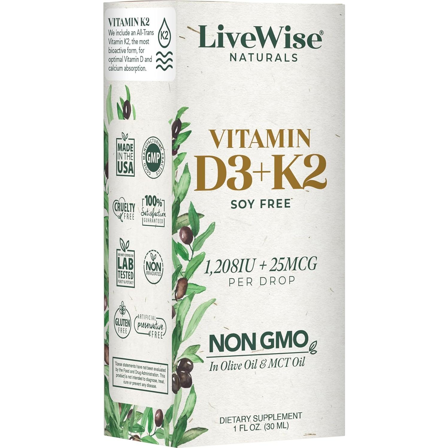 Gotas de Vitamina D3 y K2 Live Wise Naturals 1208 IU