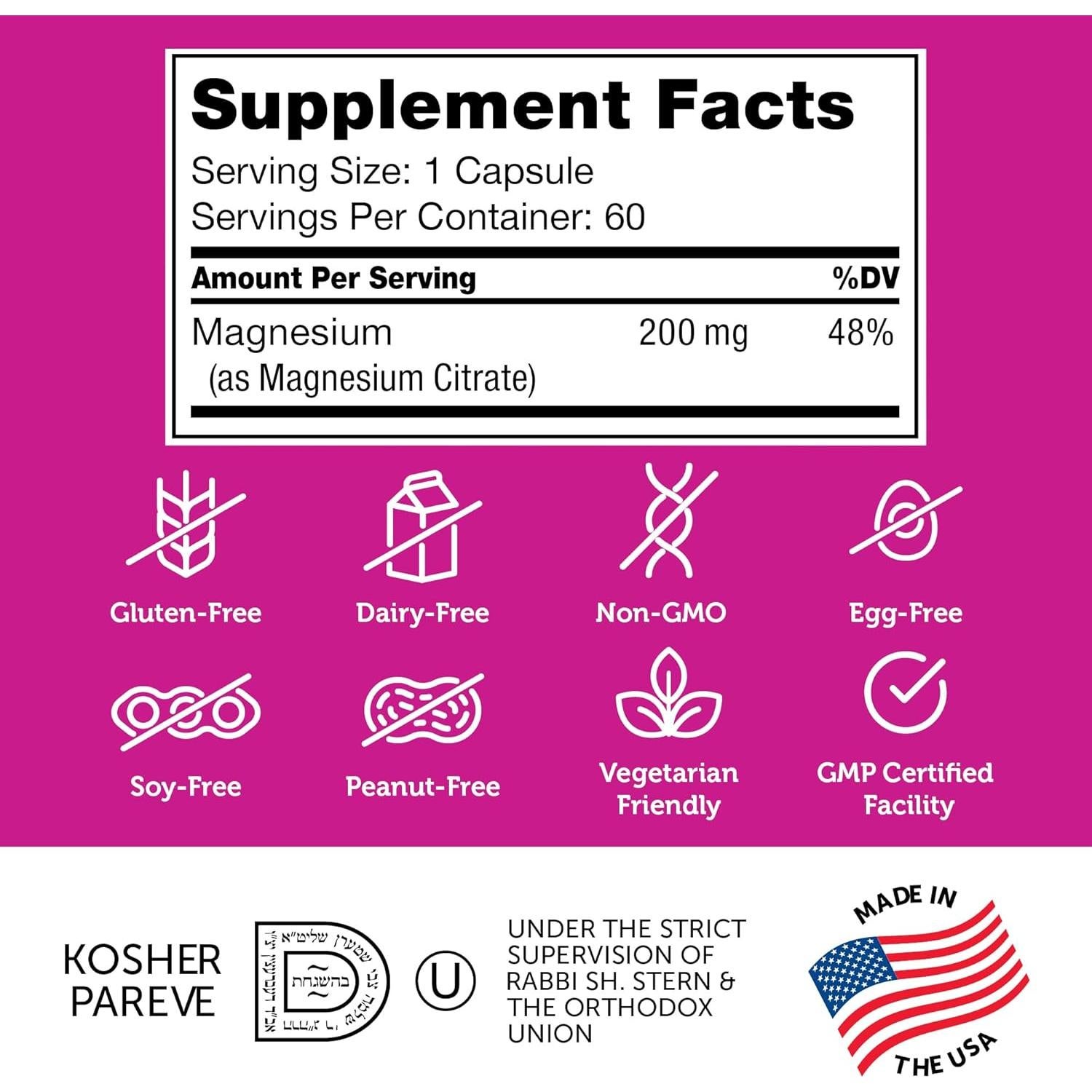Cápsulas de Magnesio Citrato Zahler 200 mg - 60 Unidades