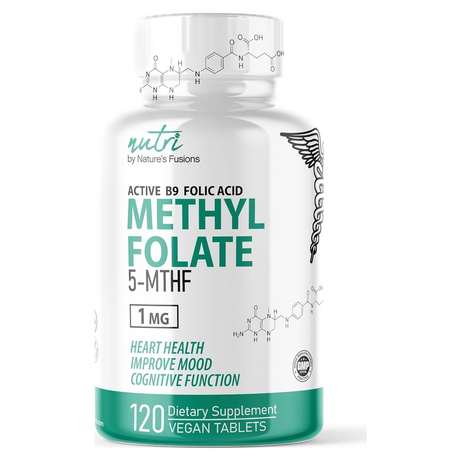 Suplemento de Folato Metilado Nutri 5-MTHF 1MG - 120 Tabletas Veganas
