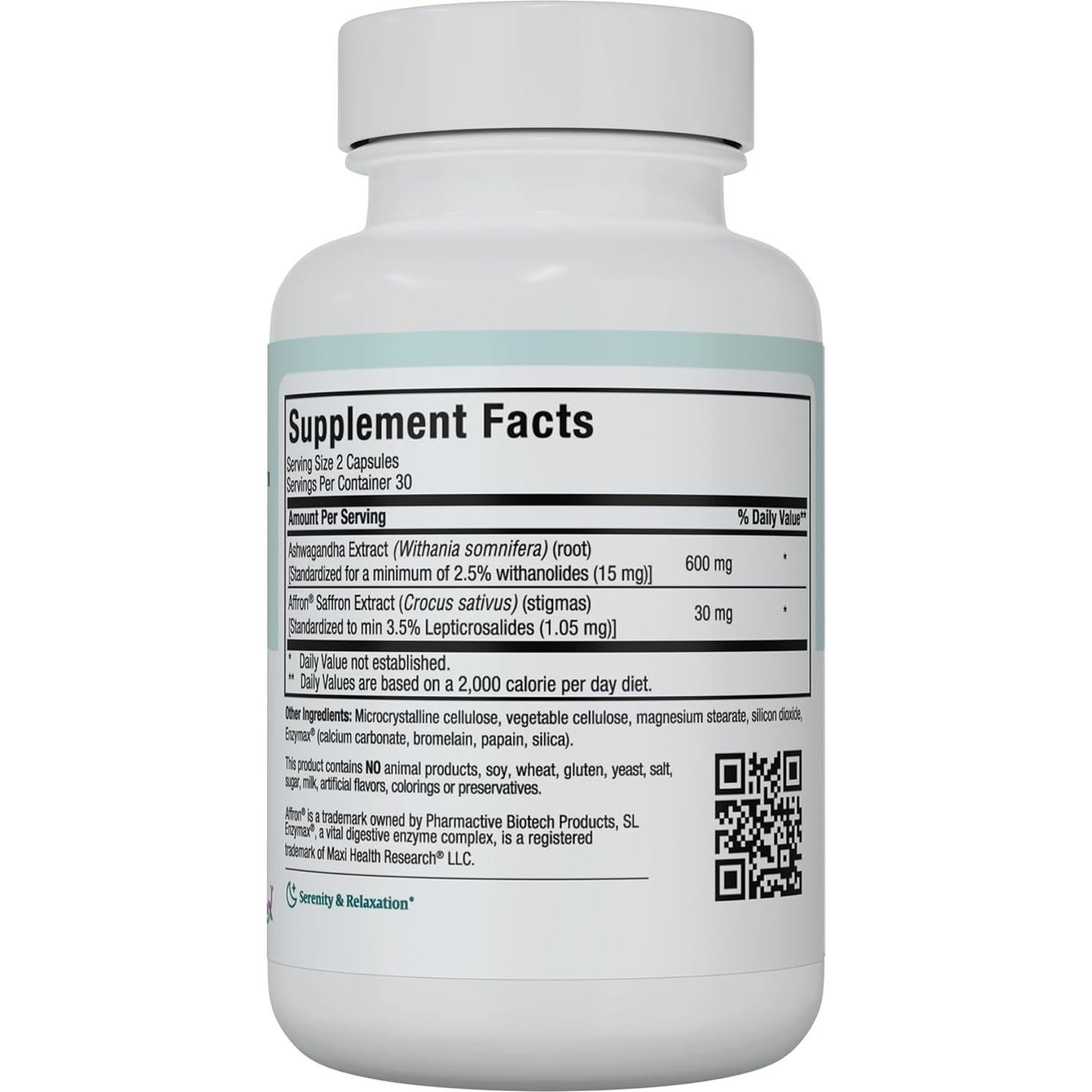 Suplemento Ashwagandha y Azafrán Maxi Health 60 Cápsulas