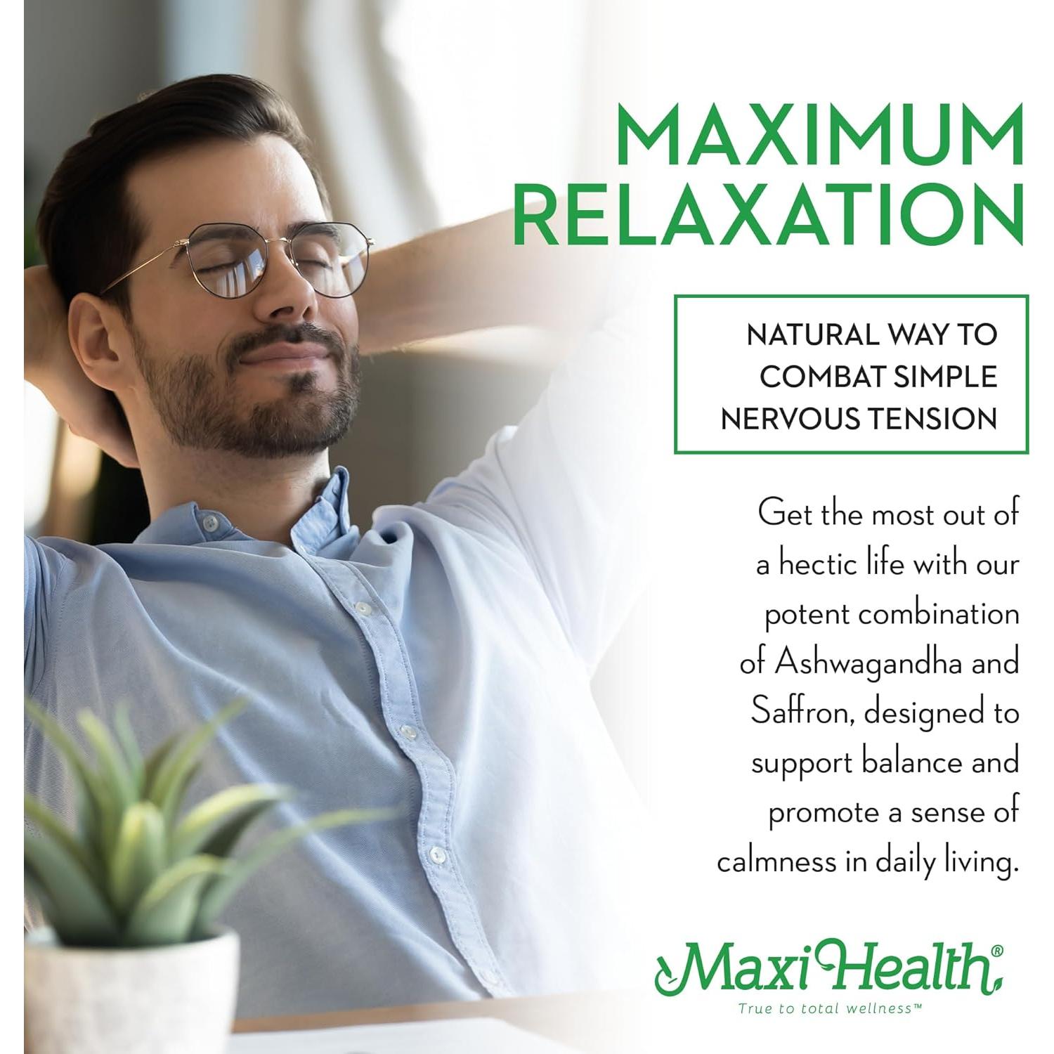 Suplemento Ashwagandha y Azafrán Maxi Health 60 Cápsulas