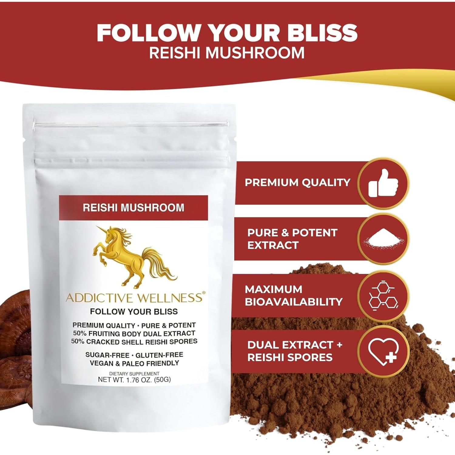 Polvo de Extracto de Hongo Reishi Addictive Wellness 50g