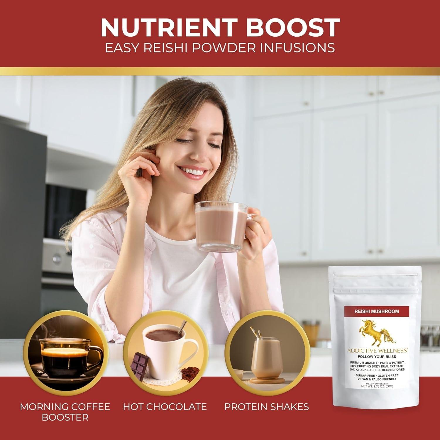 Polvo de Extracto de Hongo Reishi Addictive Wellness 50g