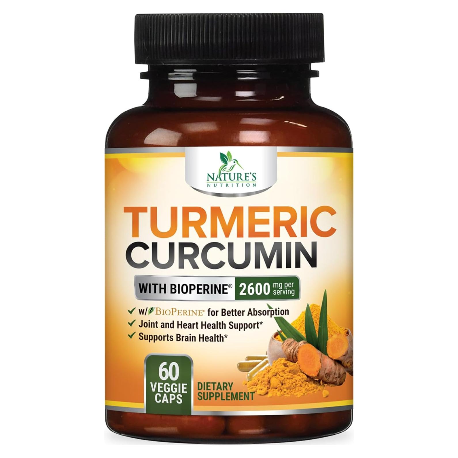 Suplemento de Cúrcuma y Curcumina 2600mg BioPerine 60 Cápsulas