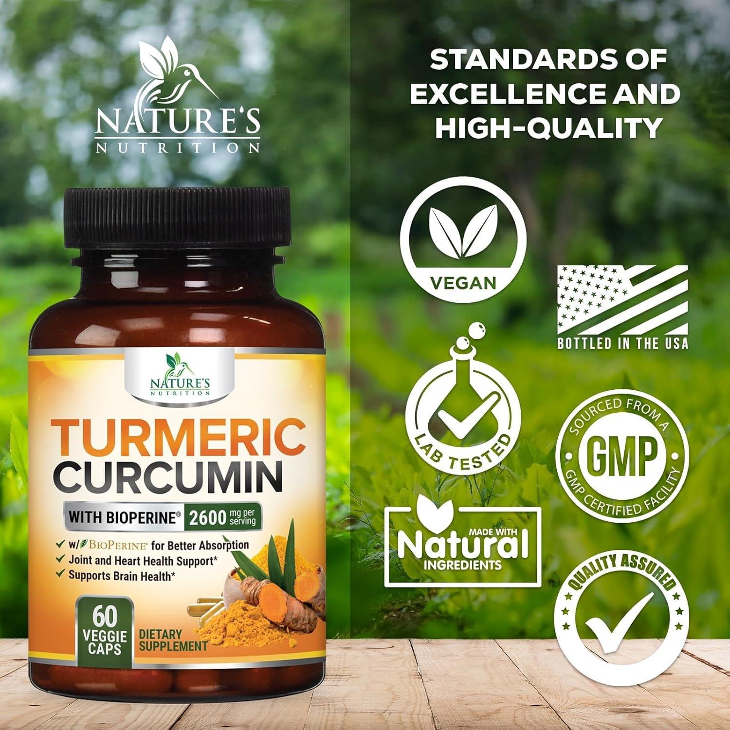 Suplemento de Cúrcuma y Curcumina 2600mg BioPerine 60 Cápsulas
