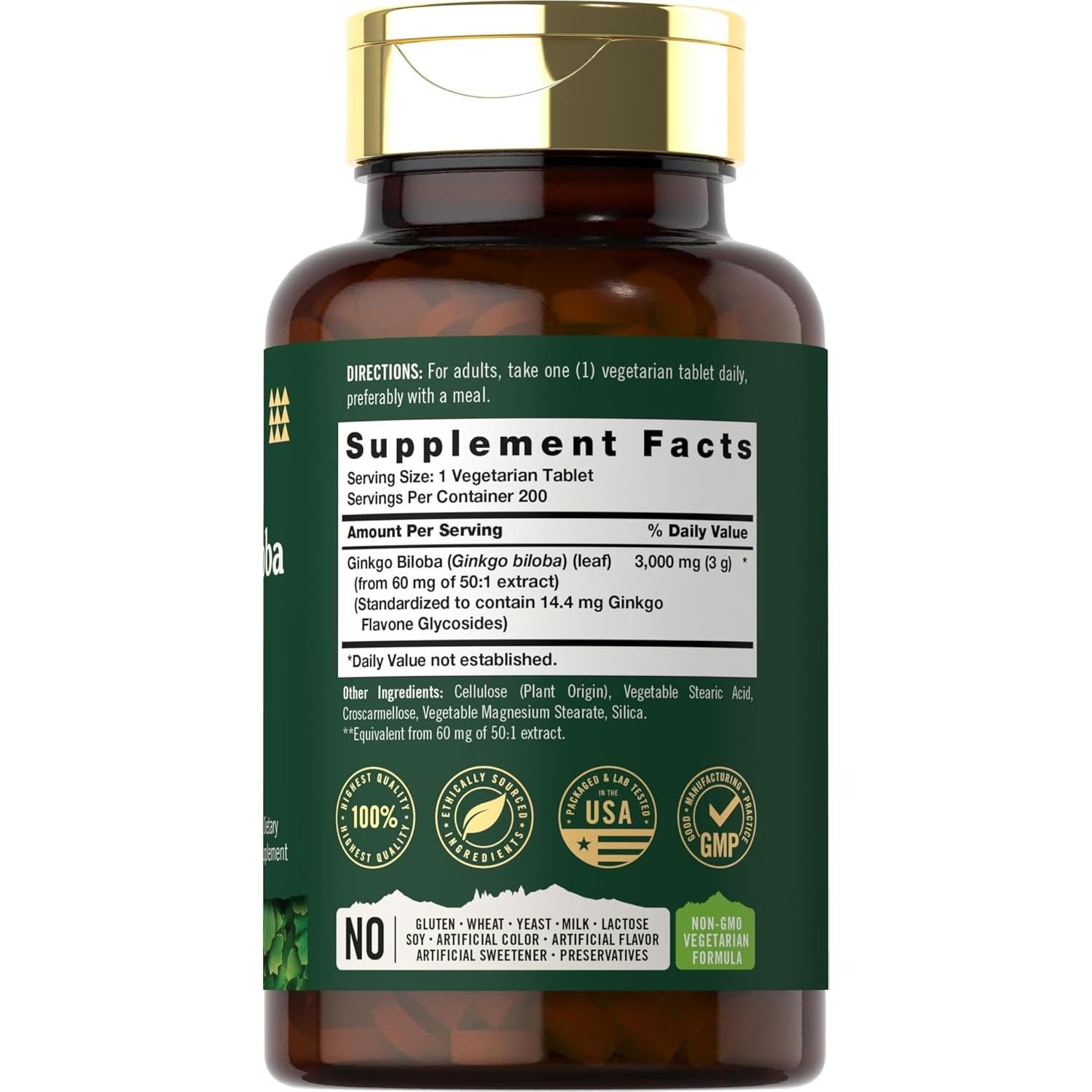 Carlyle Ginkgo Biloba 3000mg 200 Tabletas Vegetarianas Sin OGM