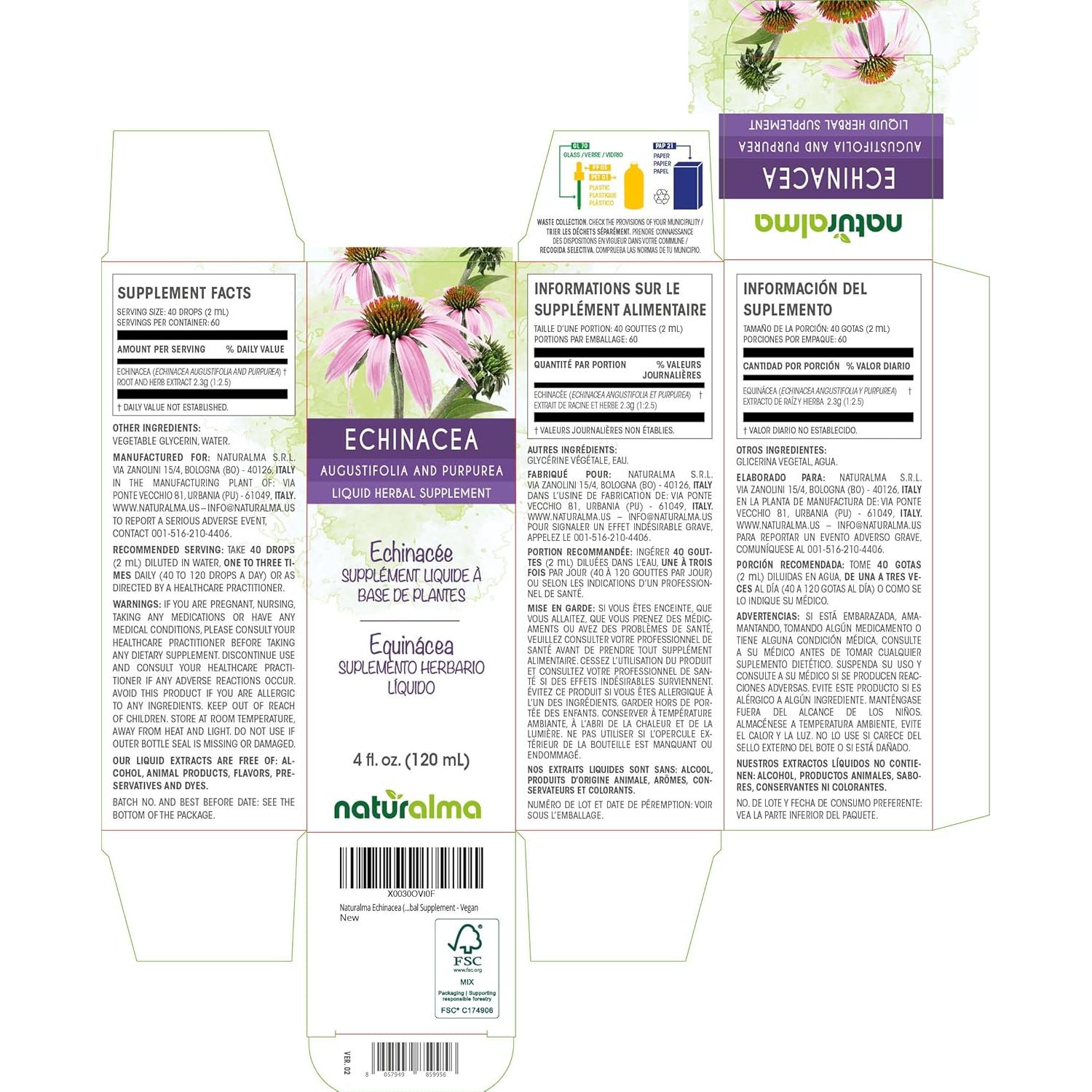 Tintura de Echinacea Naturalma 118 ml - Suplemento Herbal Vegano