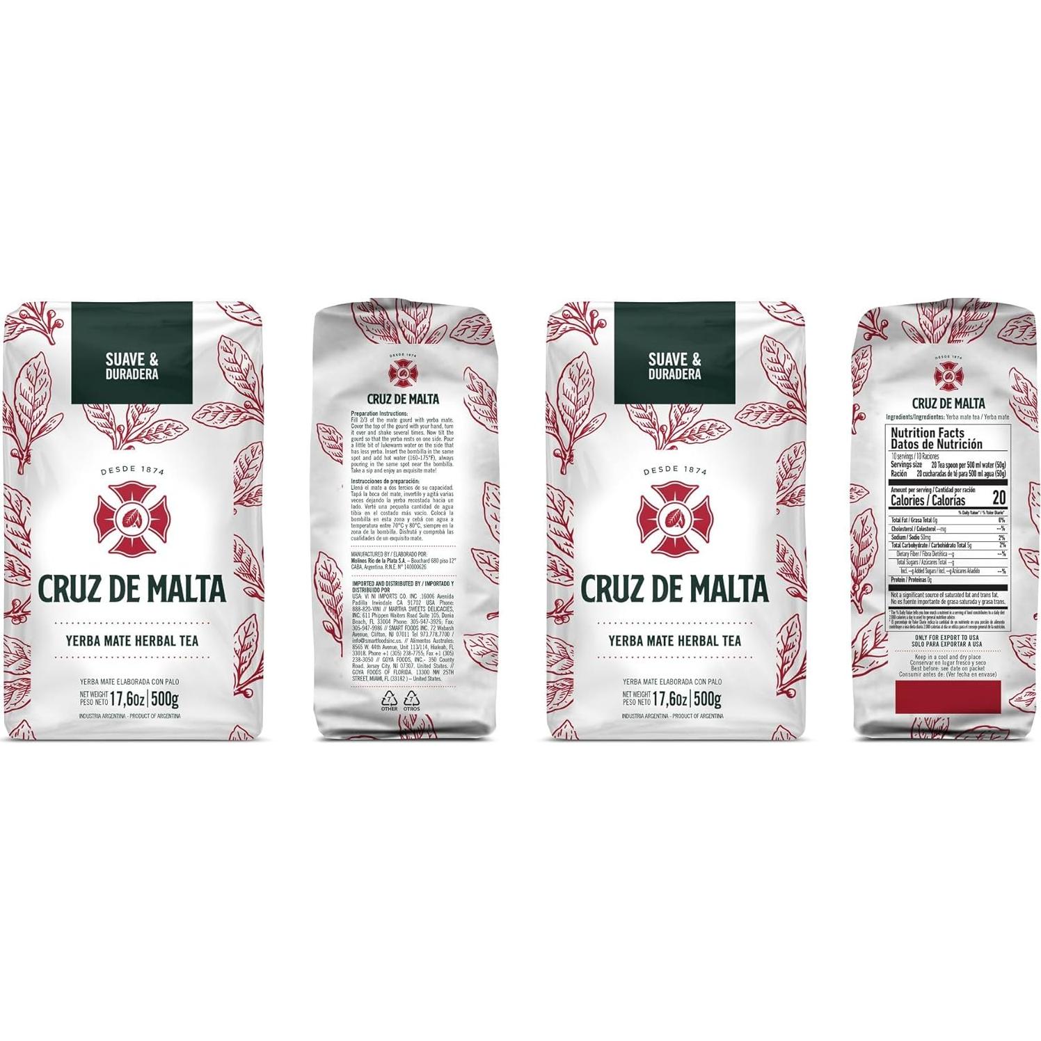 Yerba Mate Cruz de Malta 500g Hoja Suelta Sabor Suave Sin Gluten