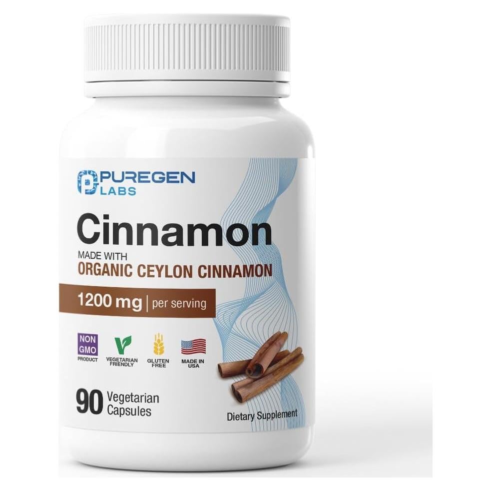Canela Orgánica Puregen Labs 1200mg 90 Cápsulas Vegetales