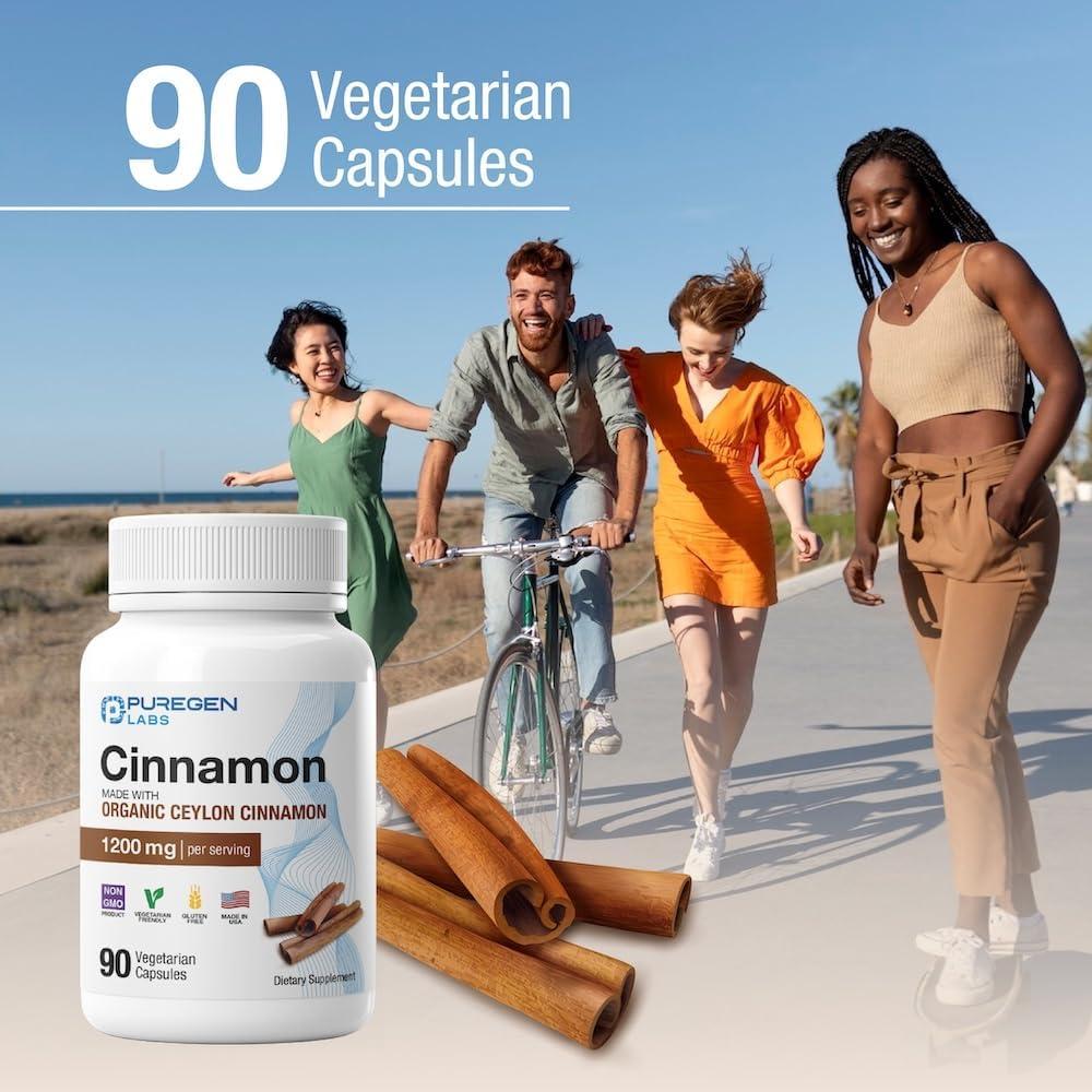 Canela Orgánica Puregen Labs 1200mg 90 Cápsulas Vegetales