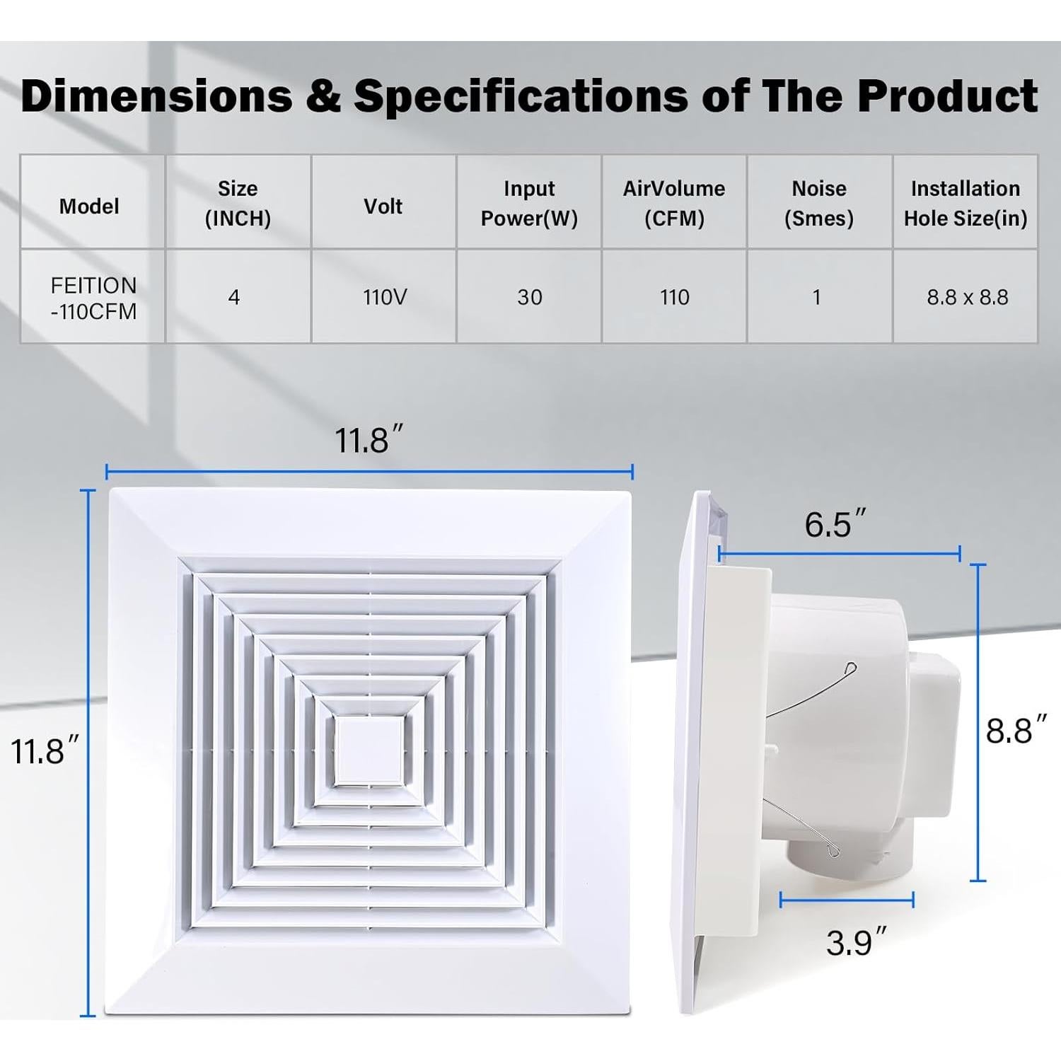Ventilador de Baño FEITON 110 CFM Silencioso 30W 110V