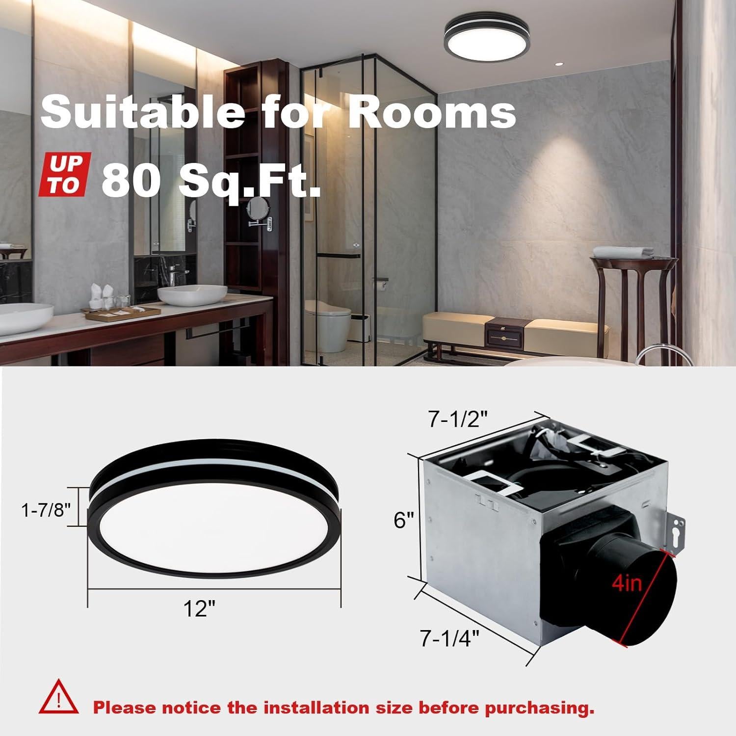 Ventilador de Baño Akicon con Luz LED 15W y 80 CFM Negro