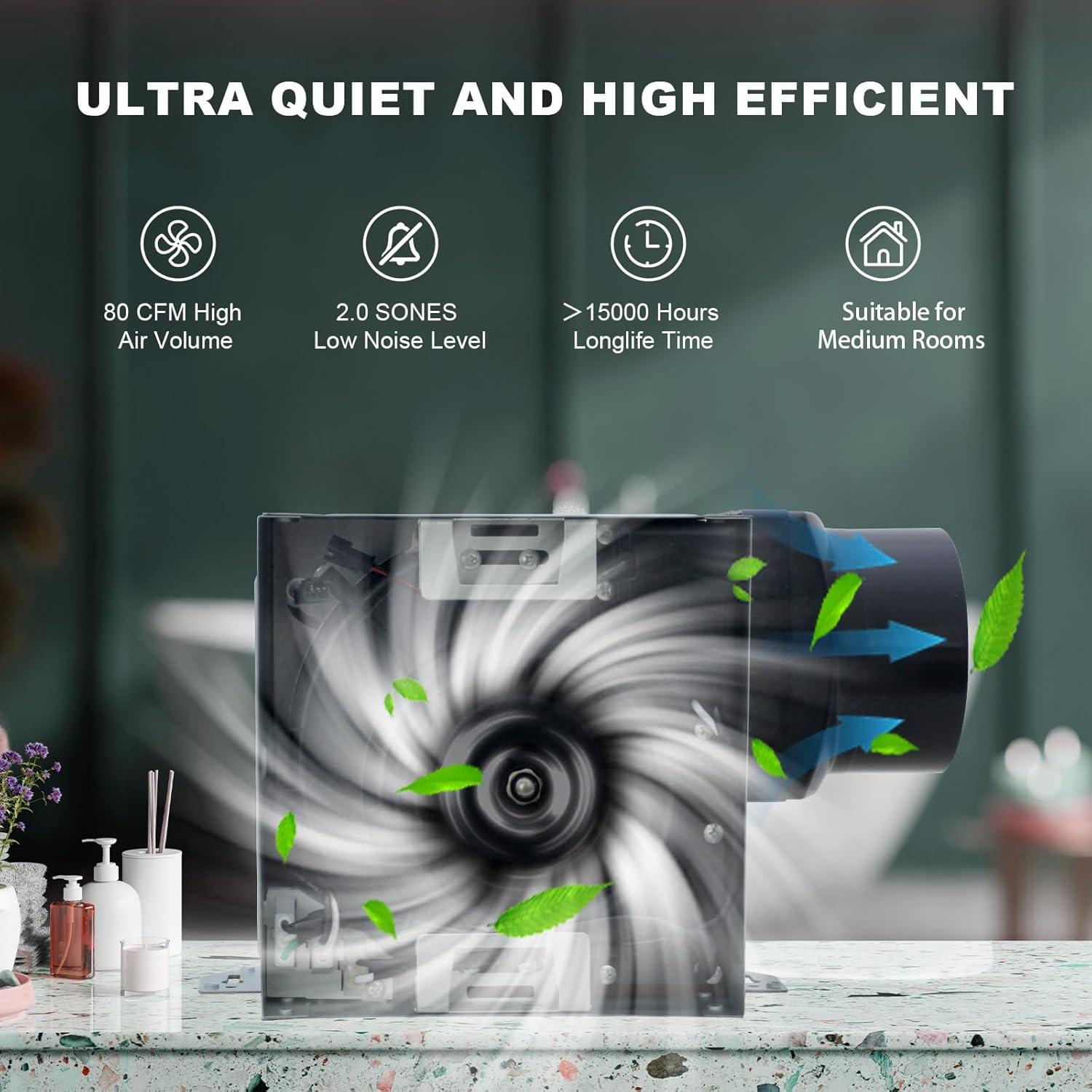 Ventilador de Baño Akicon con Luz LED 15W y 80 CFM Negro