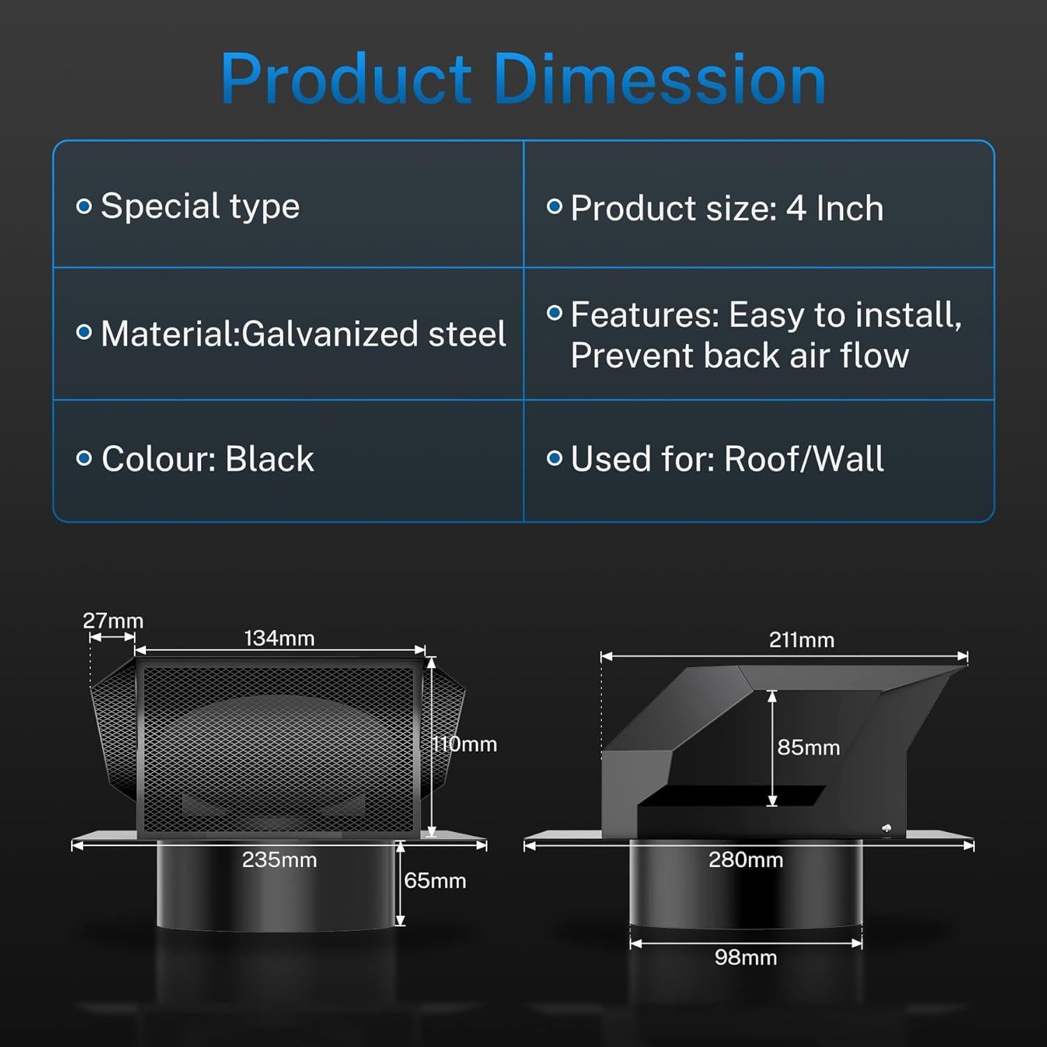Tapa de Ventilación de Techo 4" Hon&Guan con Comp puerta