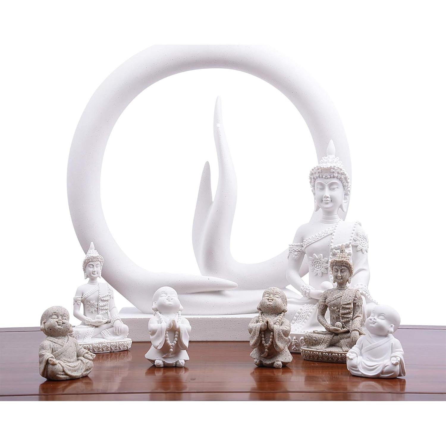 Estatua Mano de Buda Carefree Fish 29x33cm Arenisca Blanca