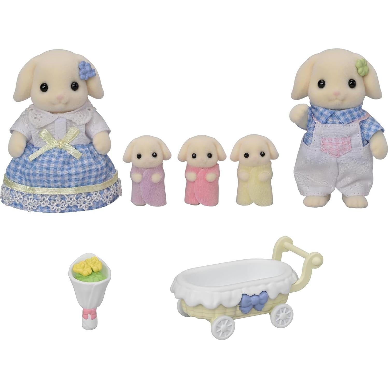 Flora Rabbit Family - Set of 5 Collectible Doll Figures for Children Ages 3+