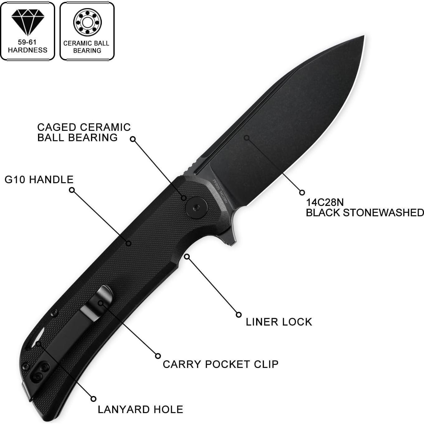 Cuchillo Plegable Pescado Petrificado PFB05 9.8 cm Acero 14C28N