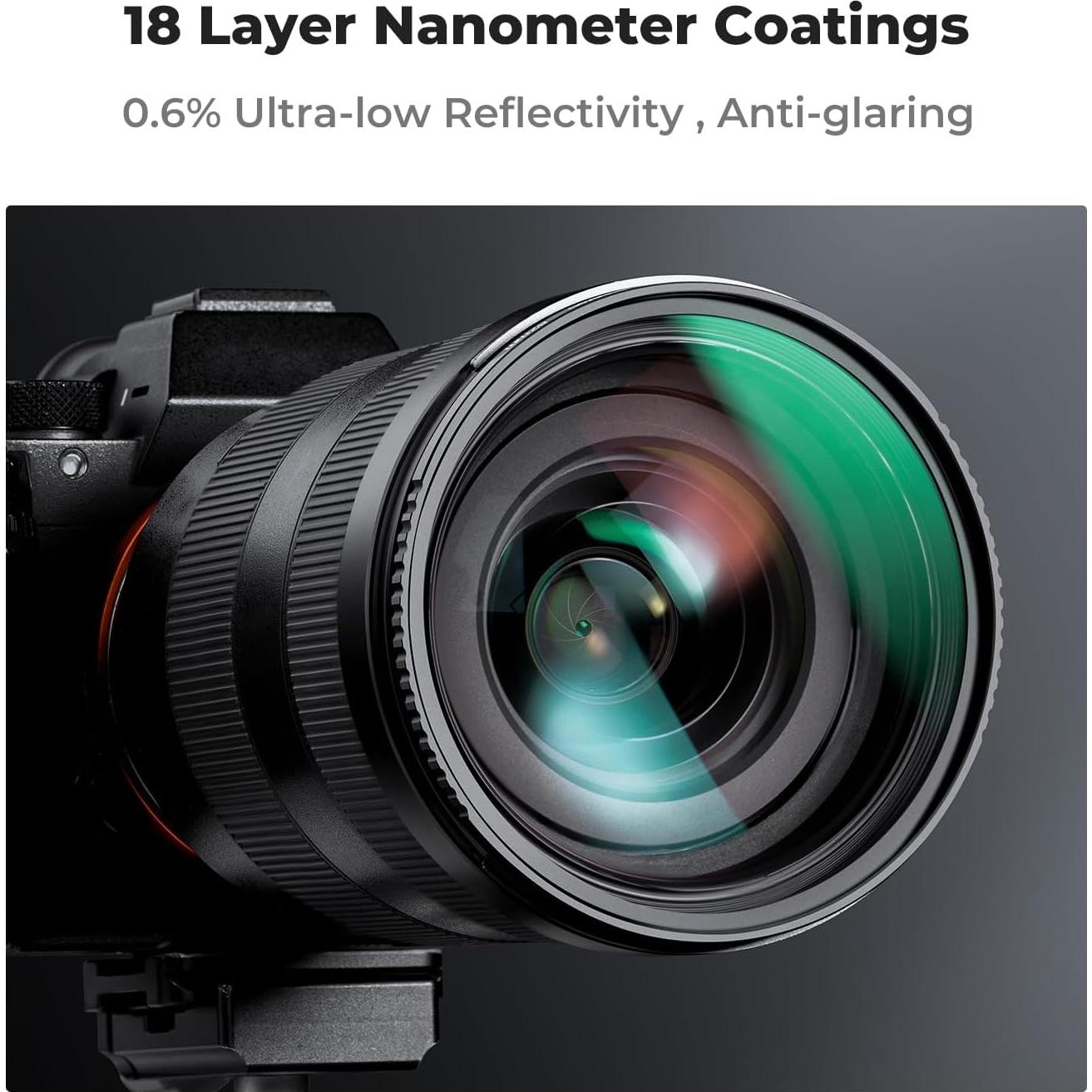 Filtro UV K&F Concept 43mm con Tapa de Lente de Vidrio Óptico