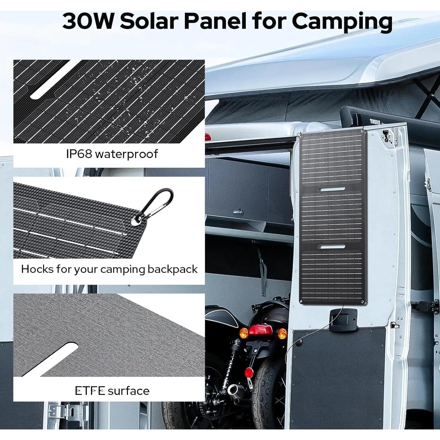 Cargador Solar Portátil ENOFLO 30W Plegable USB-C y DC