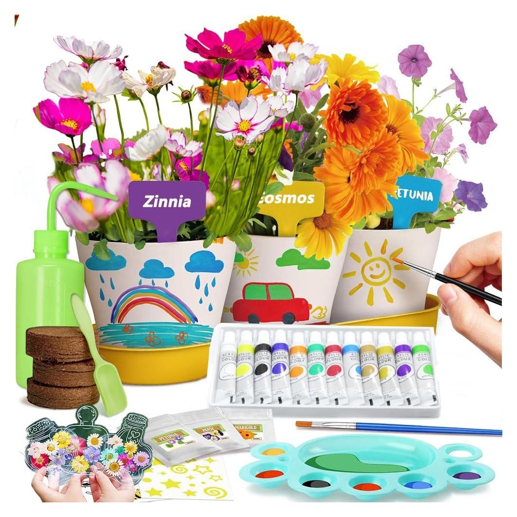 Kit de Jardinería Doiaz para Niños - Cultiva Flores y Pinta Macetas