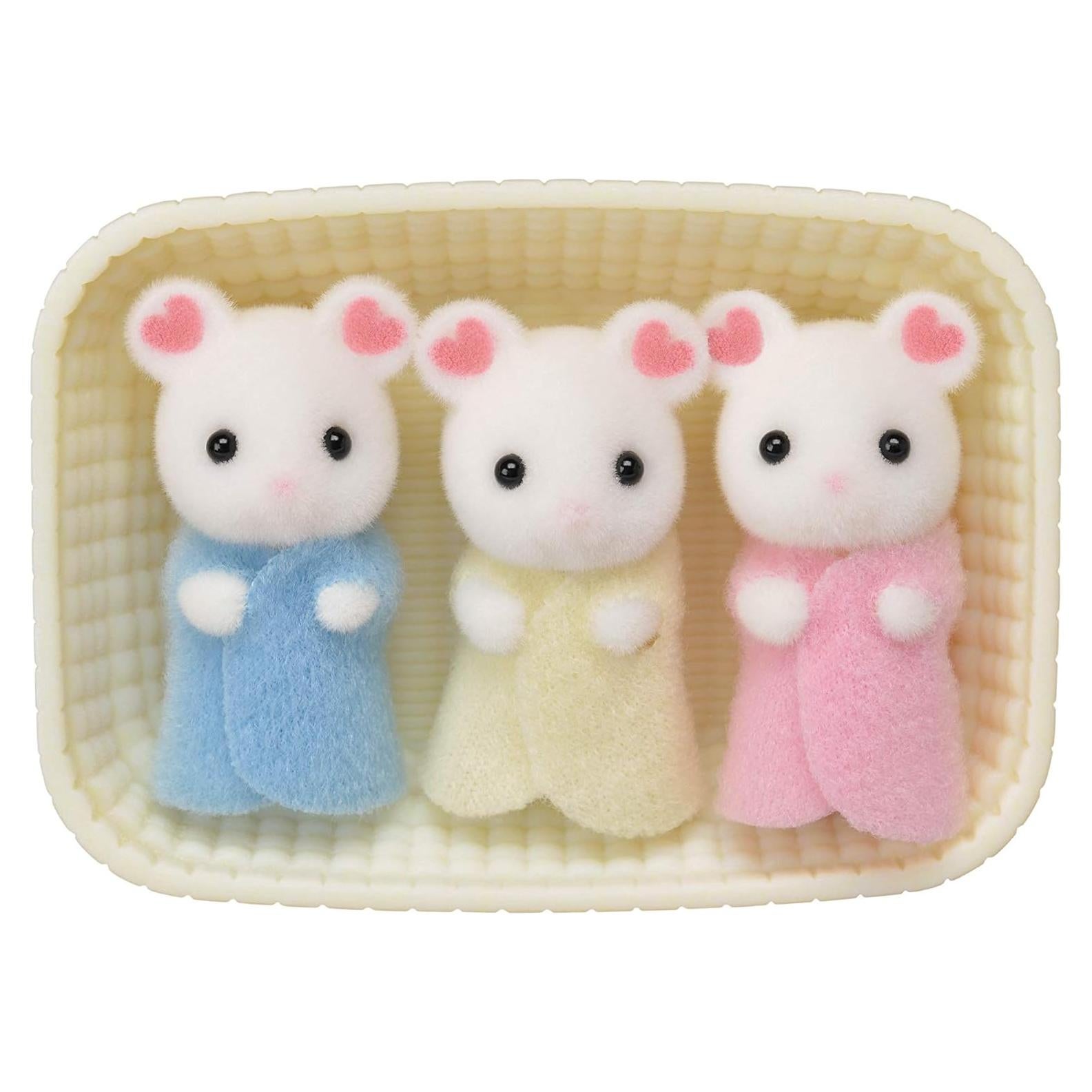 Trillizos de Ratón Marshmallow - Set 3 Bebés con Cuna