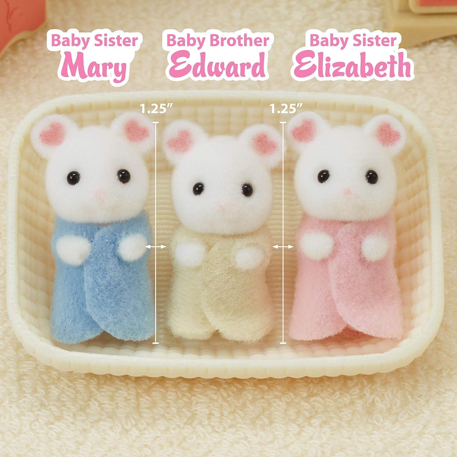 Trillizos de Ratón Marshmallow - Set 3 Bebés con Cuna