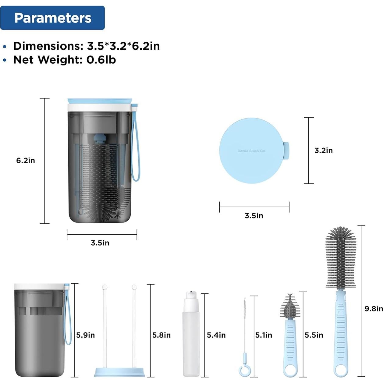 Juego de Cepillos para Biberones de Viaje YOTIME - 6 en 1, Azul