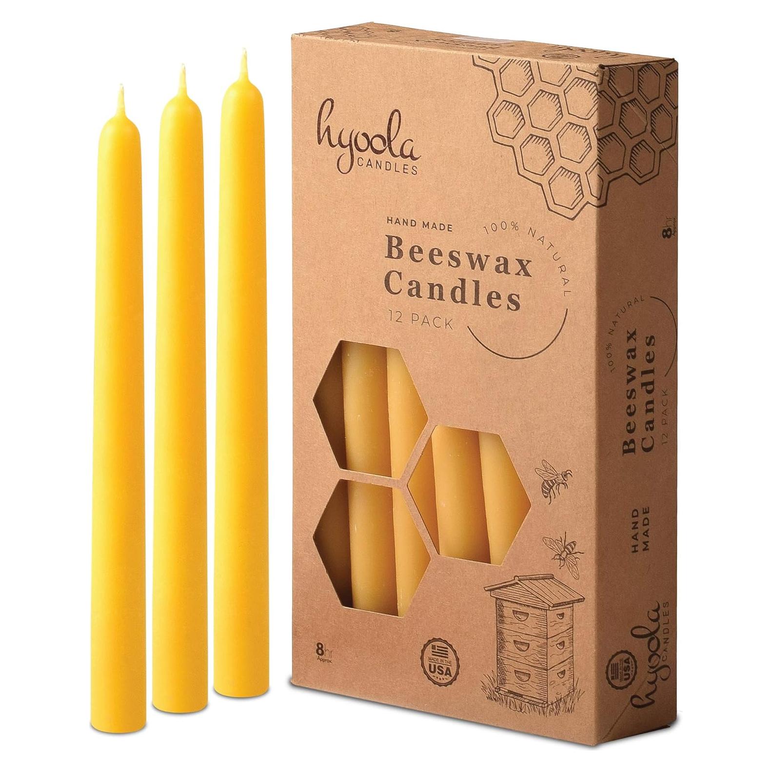 Velas de Cera de Abeja Hyoola 21.6 cm Paquete de 12 Sin Aroma