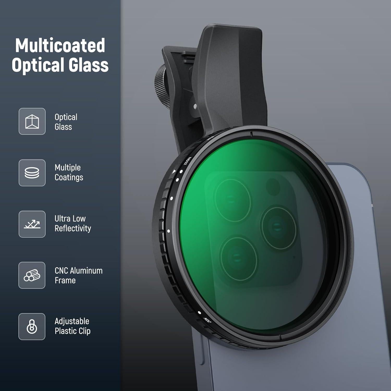 Filtro ND Variable 67mm NEEWER para iPhone ND2-32 Clip On