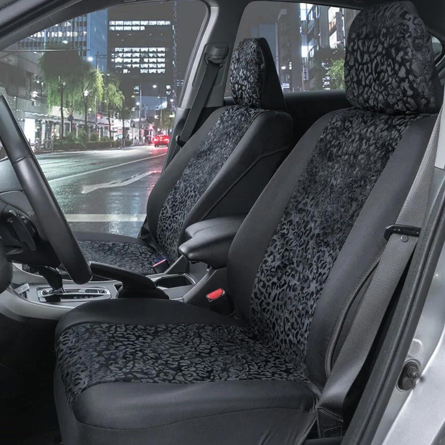 Cubiertas de Asiento de Coche BDK Leopardo Negro Ajuste Universal