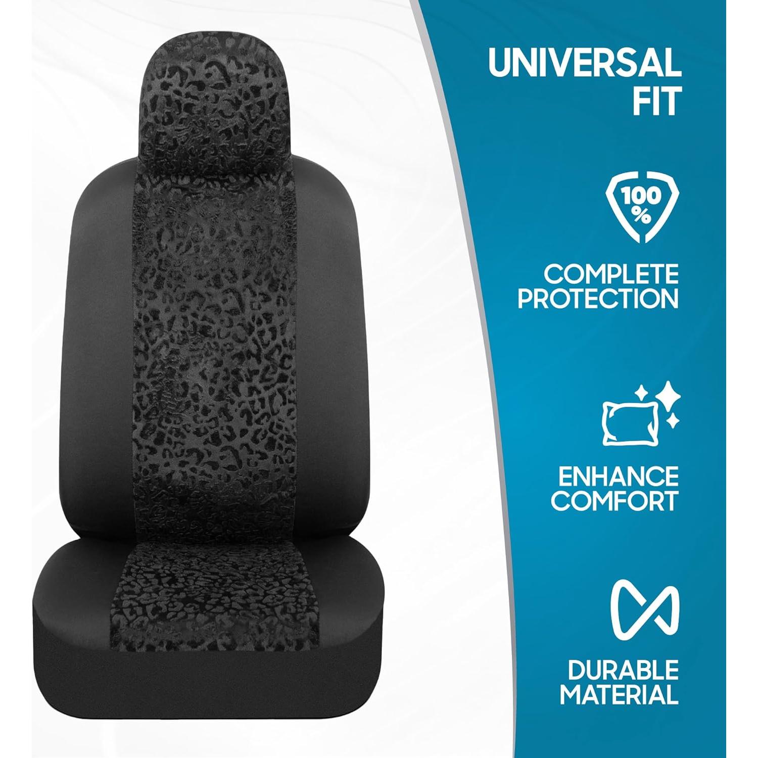Cubiertas de Asiento de Coche BDK Leopardo Negro Ajuste Universal