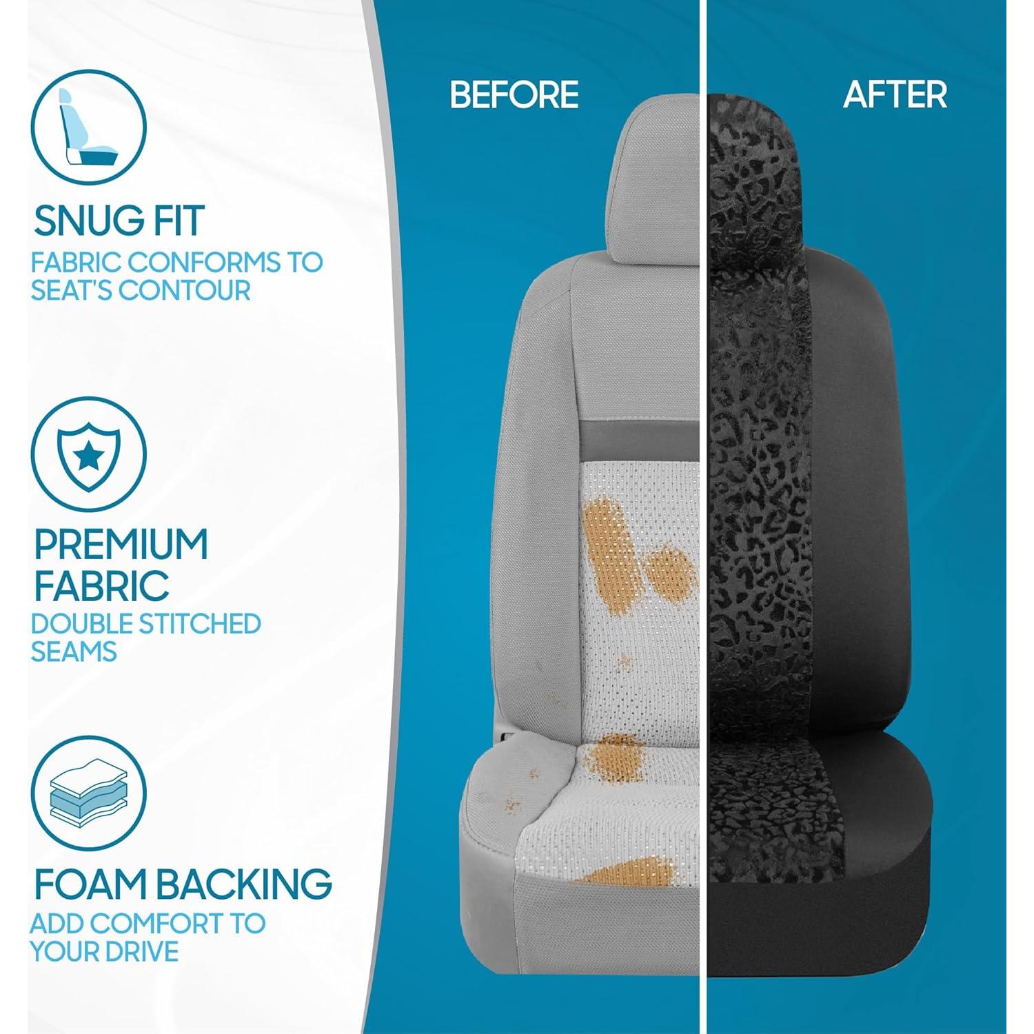 Cubiertas de Asiento de Coche BDK Leopardo Negro Ajuste Universal