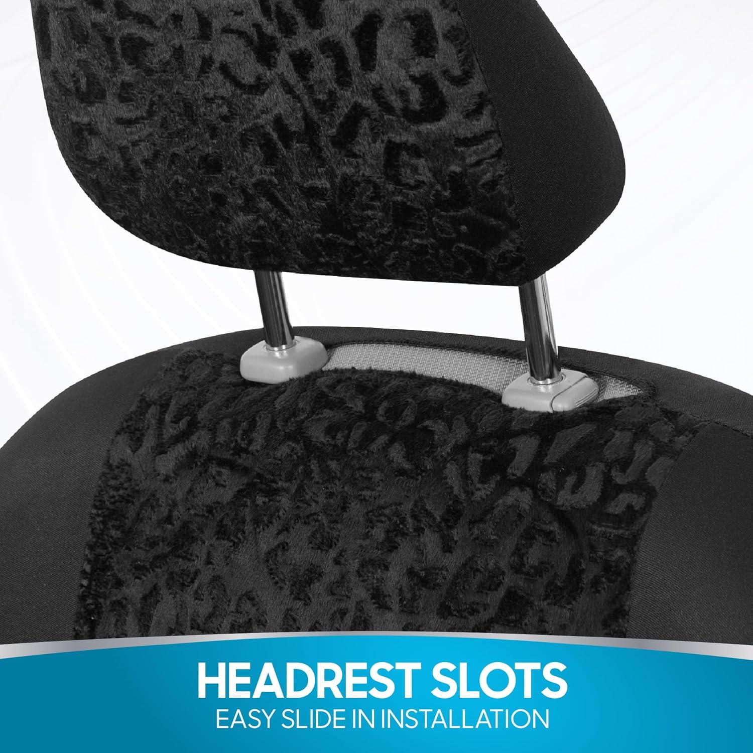 Cubiertas de Asiento de Coche BDK Leopardo Negro Ajuste Universal