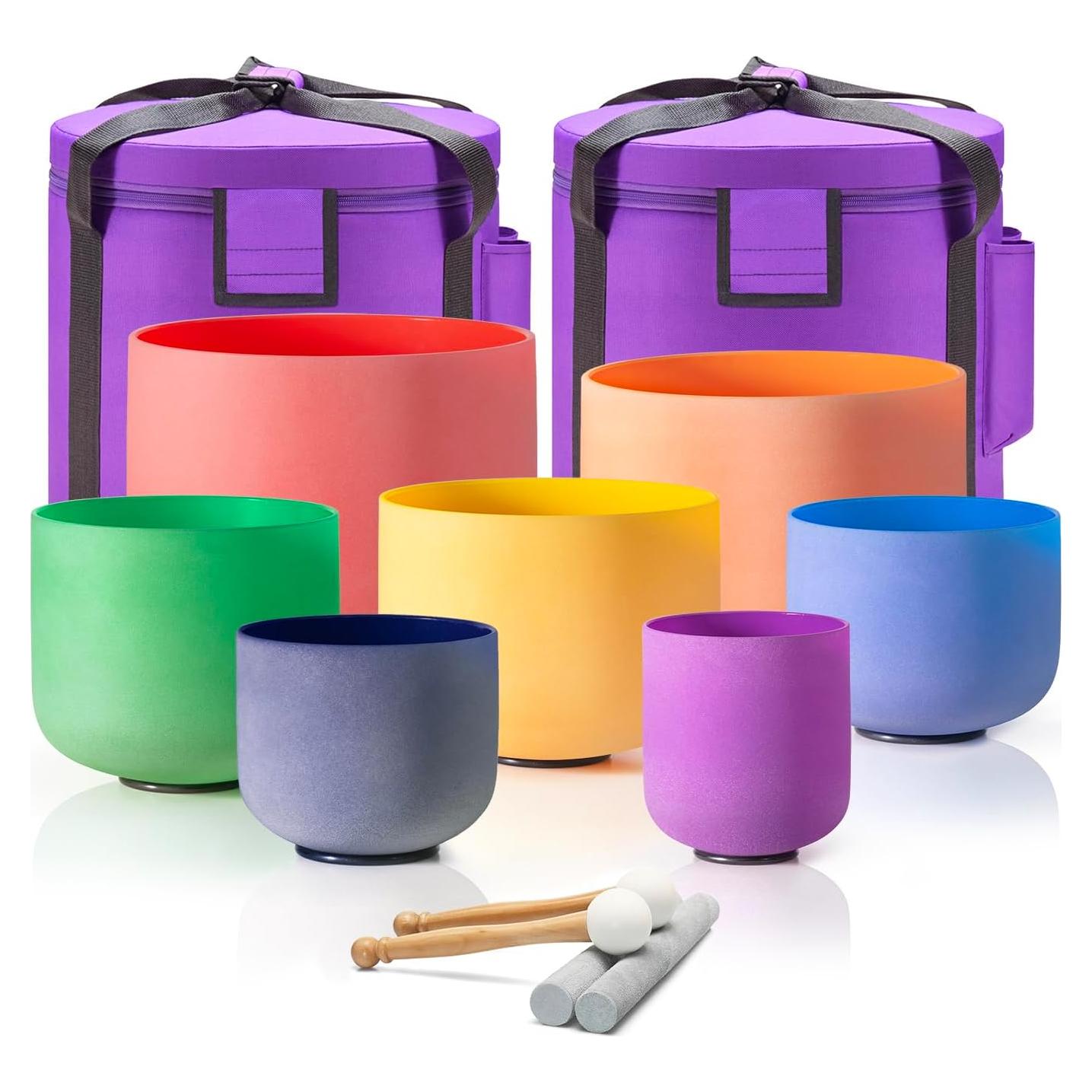 Juego de 7 Cuencos de Cuarzo 15-30 cm CVNC para Meditación