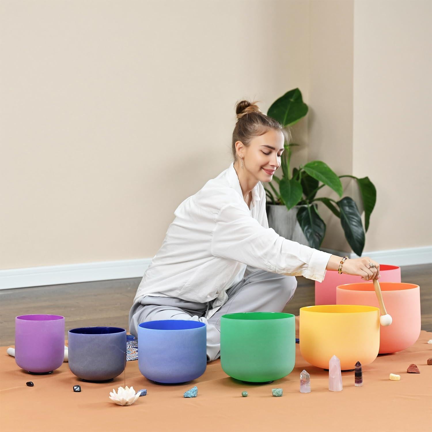 Juego de 7 Cuencos de Cuarzo 15-30 cm CVNC para Meditación