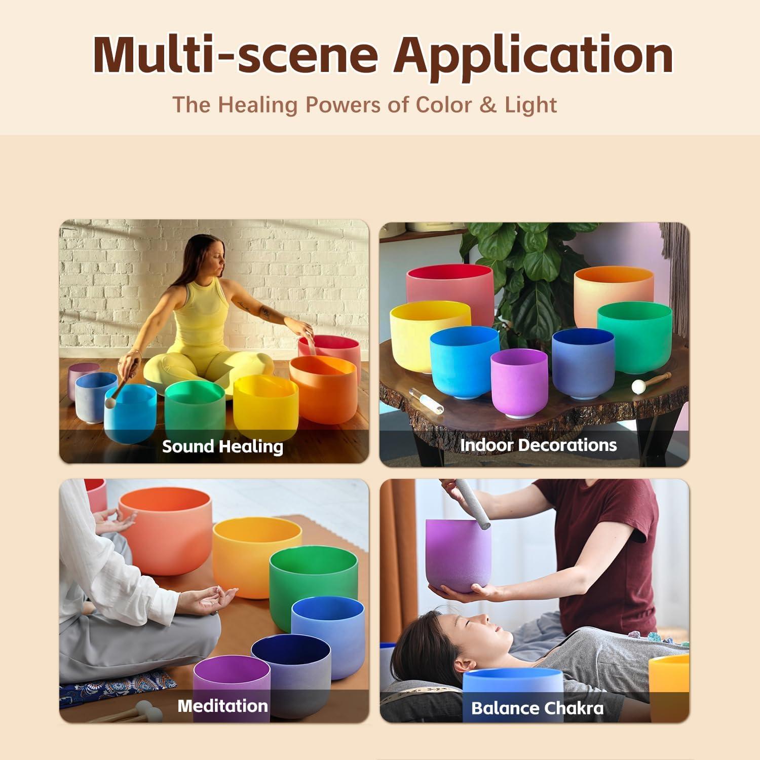 Juego de 7 Cuencos de Cuarzo 15-30 cm CVNC para Meditación