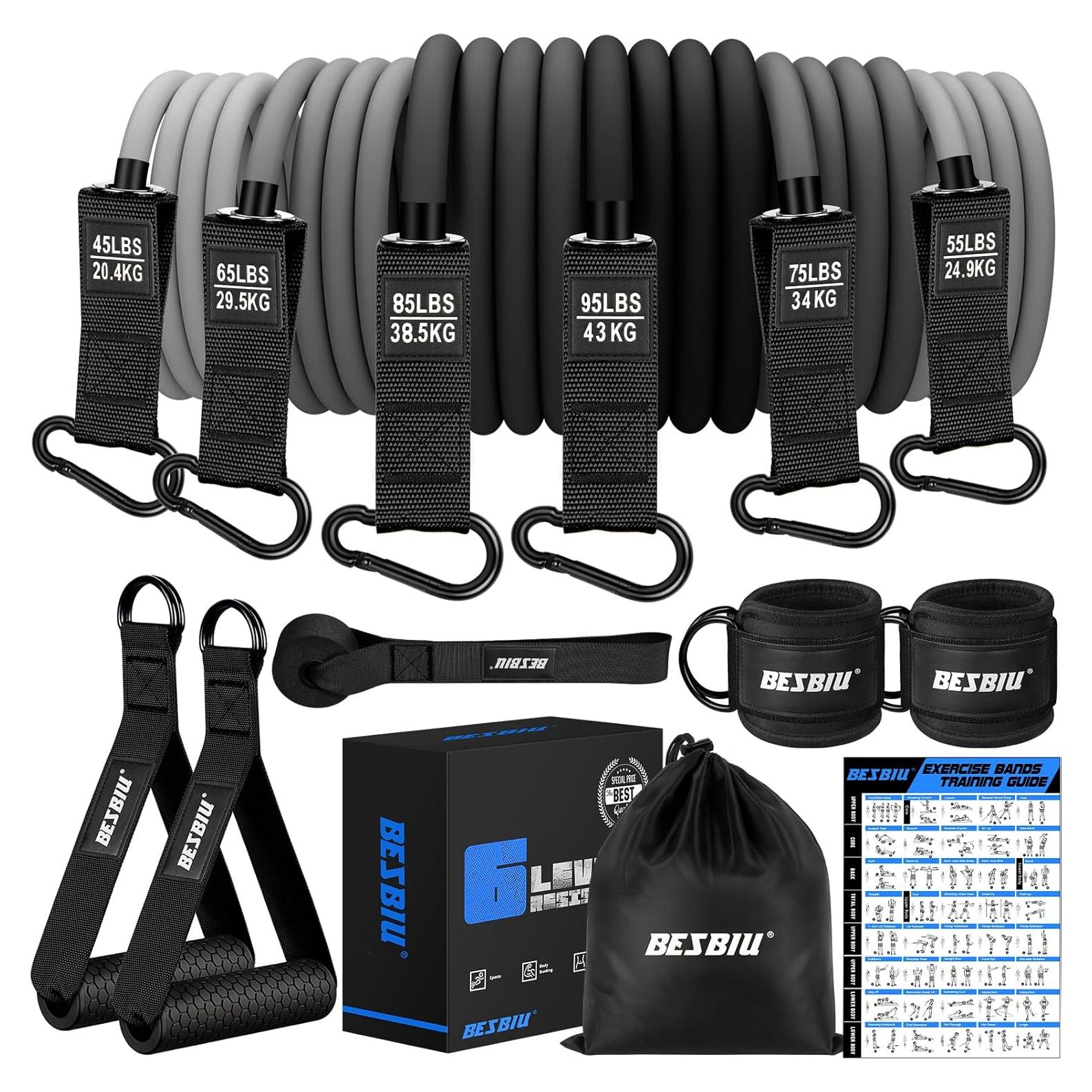 Bandas de Resistencia Pesadas BesBiu 420lbs con Mangos y Accesorios