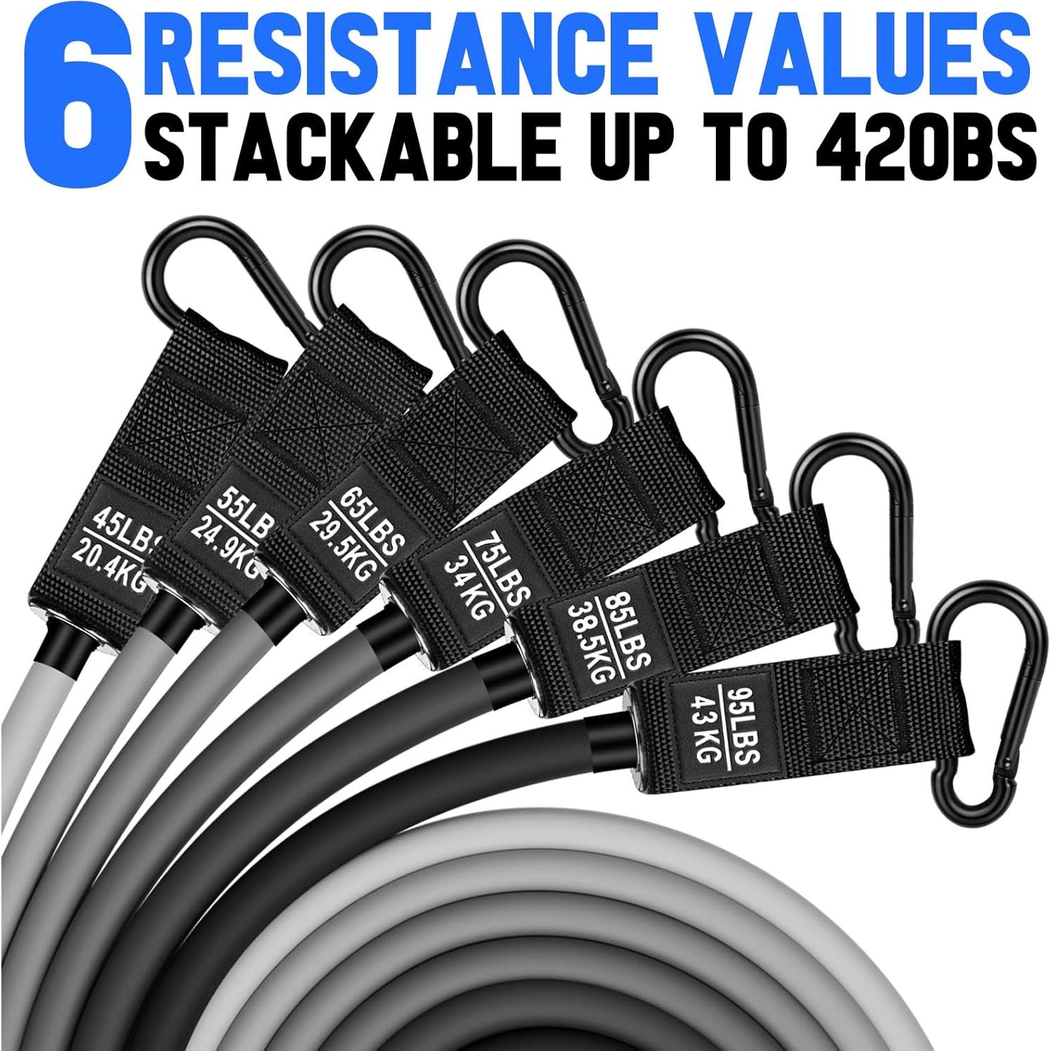 Bandas de Resistencia Pesadas BesBiu 420lbs con Mangos y Accesorios