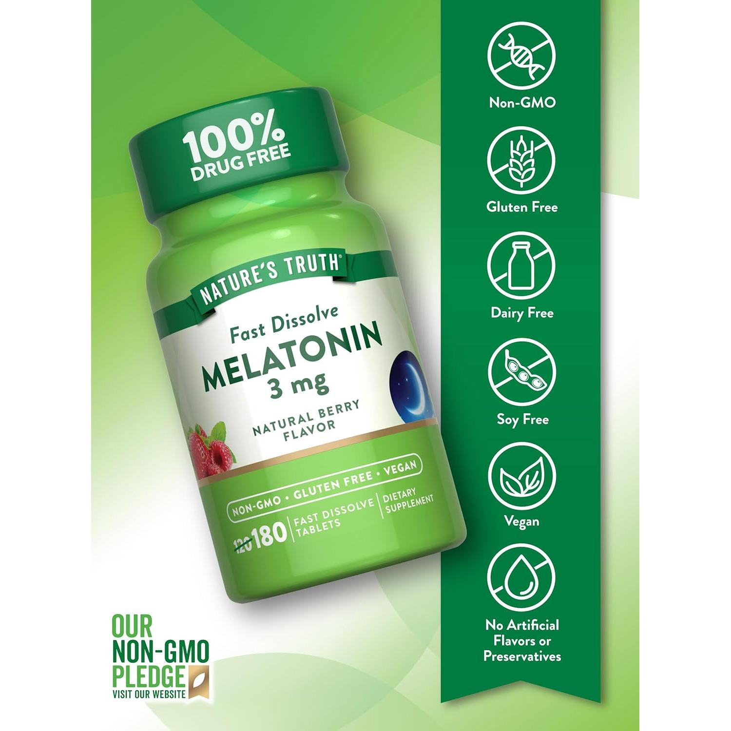 Tabletas de Melatonina 3mg Nature's Truth - 180 Tabletas Veganas