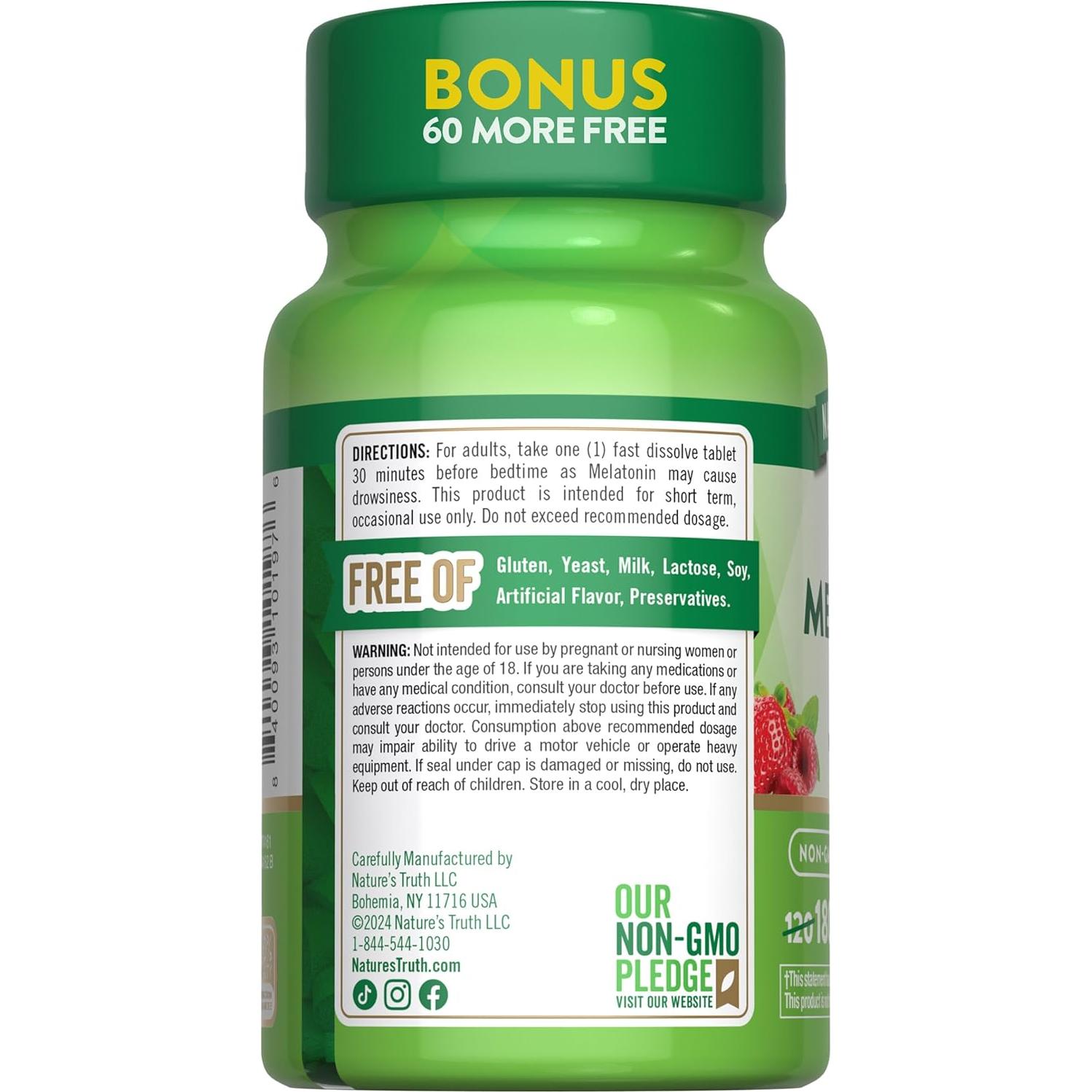 Tabletas de Melatonina 3mg Nature's Truth - 180 Tabletas Veganas