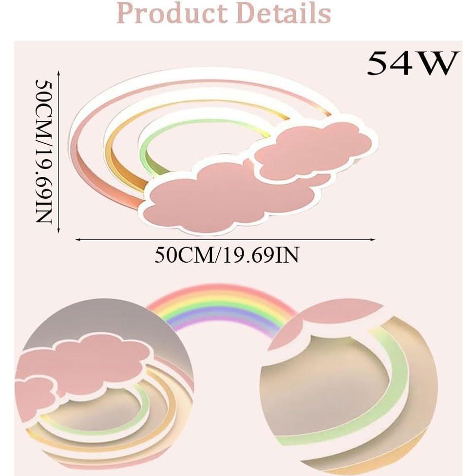 Luz de Techo LED Rosa LINGCMP Nubes Arcoíris Regulable 50x5cm