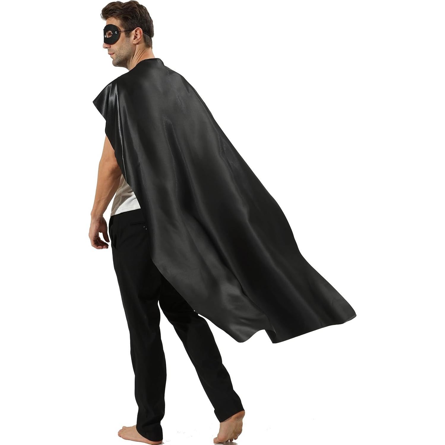 Capa y Máscara de Superhéroe Adulto - Disfraz Halloween Negro