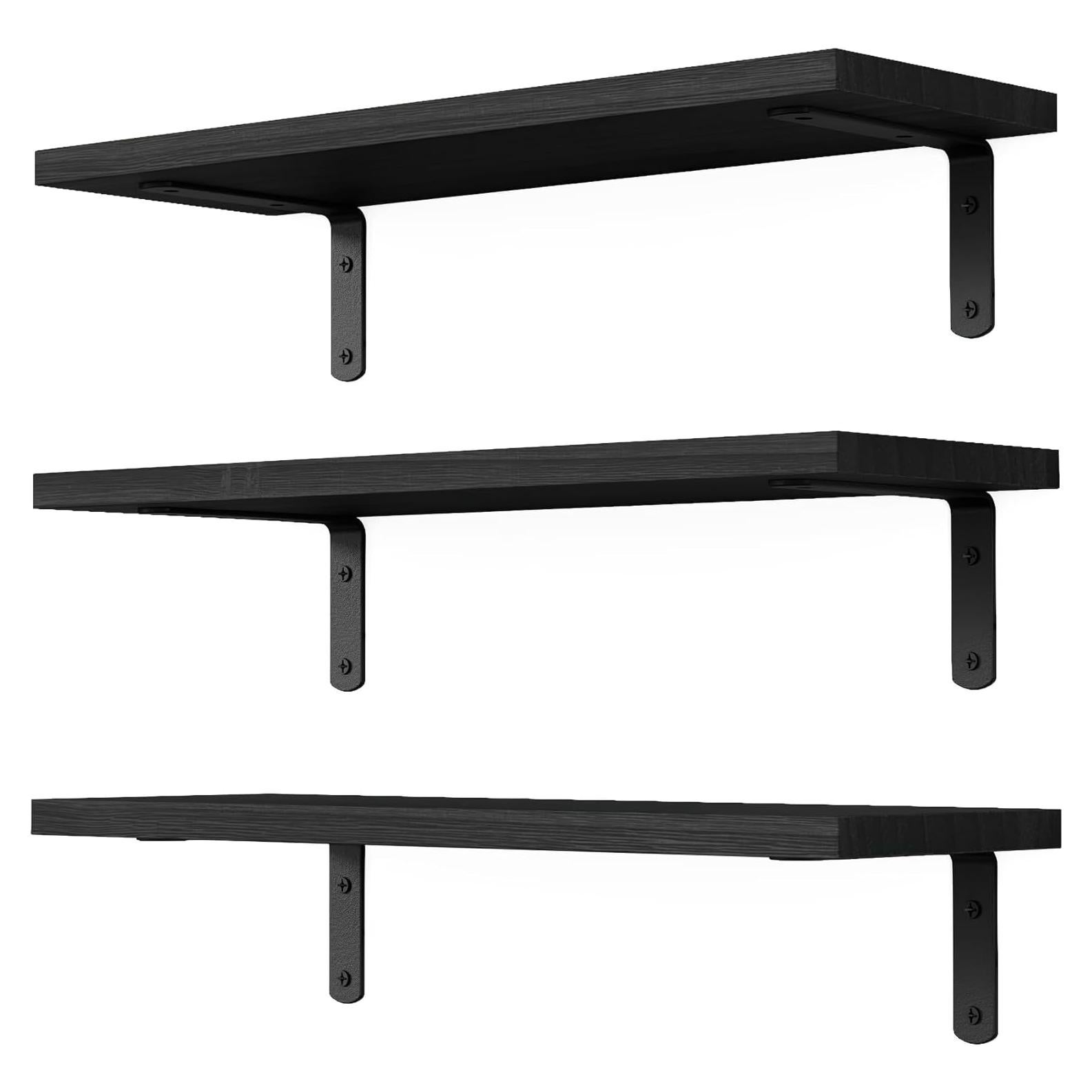 Estantes Flotantes de Madera DOLLFIO - 3 Piezas Negro 42x15 cm