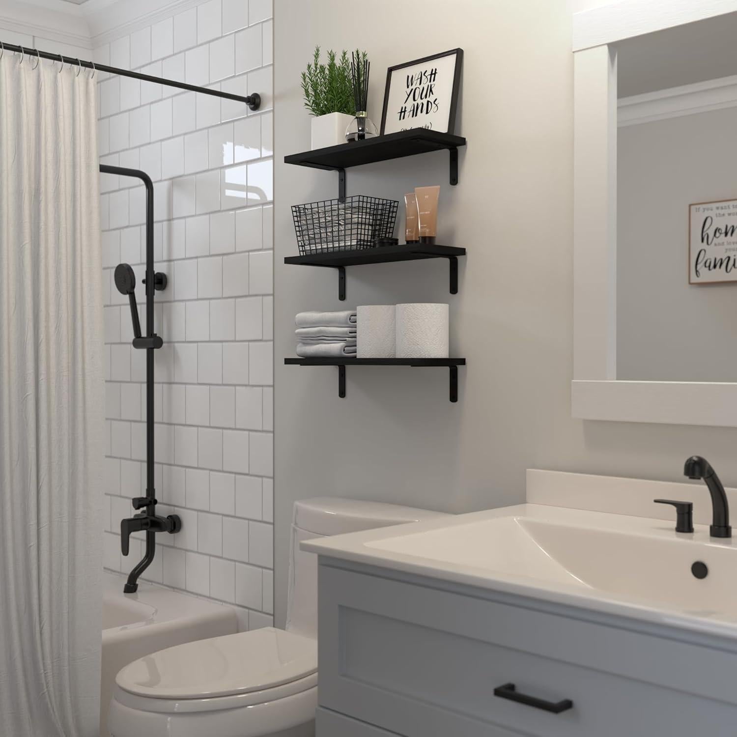 Estantes Flotantes de Madera DOLLFIO - 3 Piezas Negro 42x15 cm